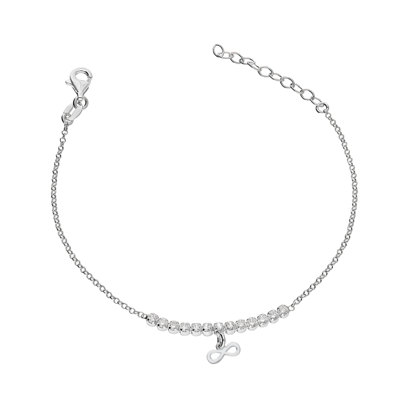 Bransoleta srebrna rząd białych cyrkonii i wiszące infinity/rolo NI BRN34121 ROD próba 925