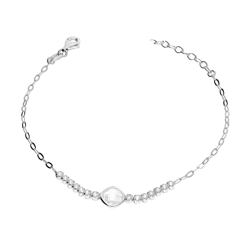 Bransoleta srebrna kwadratowa fasetowana cyrkonia i rząd cyrkonii NI XBR11166 ROD próba 925