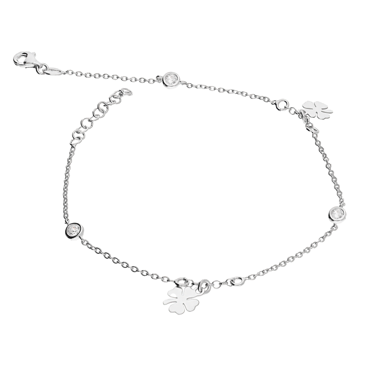 Bransoleta srebrna na nogę koniczynki i cyrkonie NI XCA00750 konicz bl x2+cyr x3 próba 925