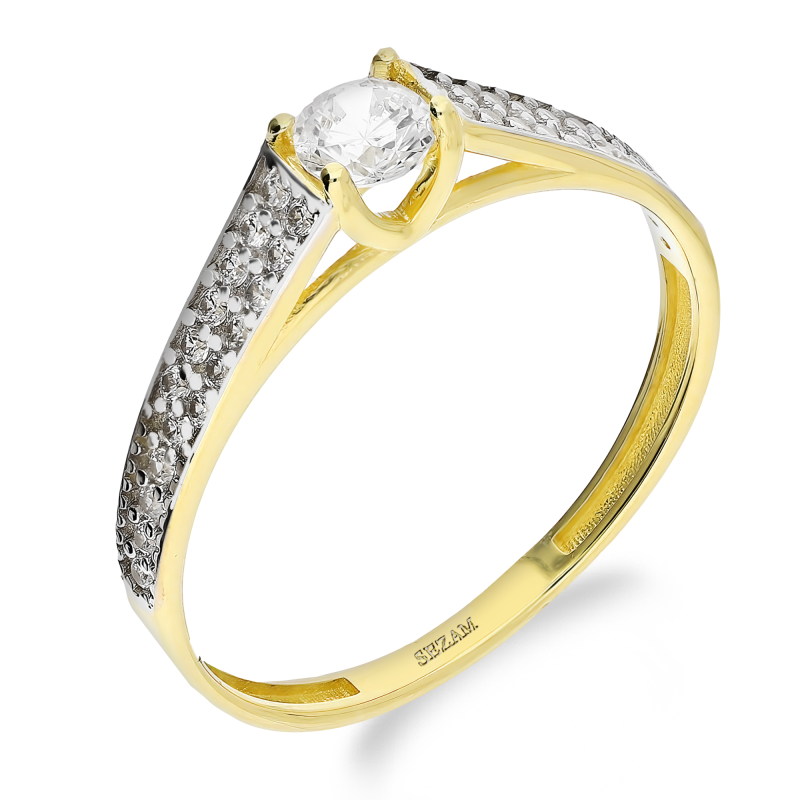 Pierścionek złoty ETERNO z białymi cyrkoniami