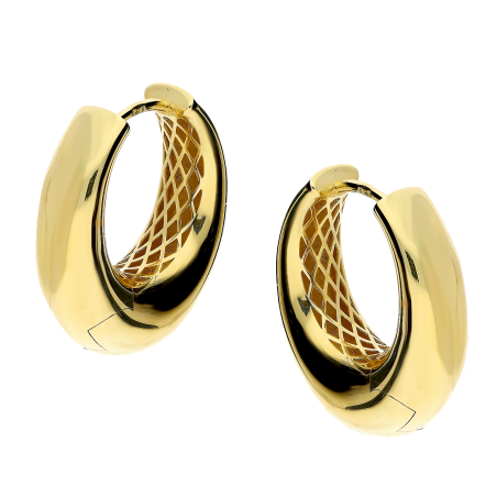 Kolczyki złote owalne kółka poszerzane 15mm/zatrzask OL FZE114 próba 585