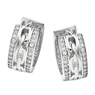 Kolczyki srebrne blaszki kółka z cyrkoniami i łańcuchem/zatrzask OL GLK337 próba 925