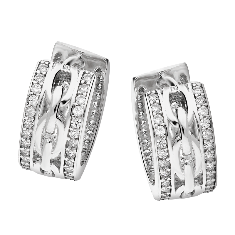 Kolczyki srebrne blaszki kółka z cyrkoniami i łańcuchem/zatrzask OL GLK337 próba 925