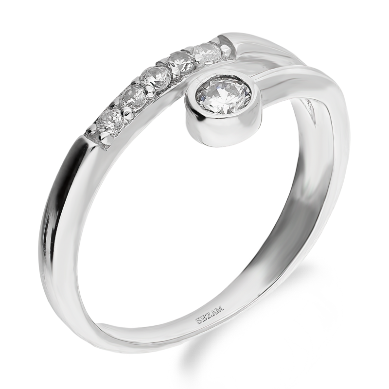 Pierścionek srebrny rząd cyrkonii i pojedyncza cyrkonia OL KGT446 próba 925