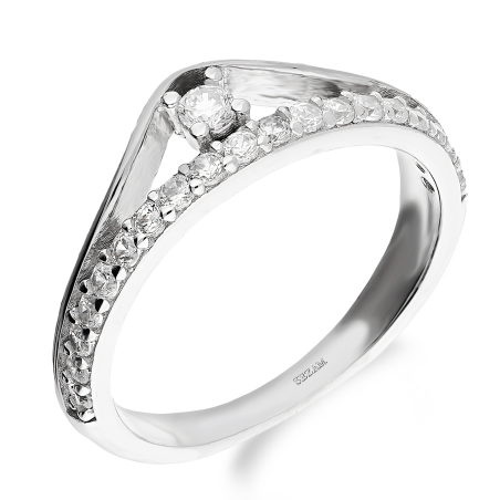 Pierścionek srebrny rząd białych cyrkonii oraz gładka fala i cyrkonia OL KGT505 próba 925