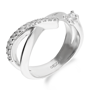 Pierścionek srebrny otwarta szyna X z cyrkoniami OL KGT615 próba 925