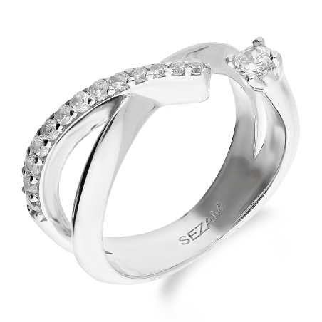 Pierścionek srebrny otwarta szyna X z cyrkoniami OL KGT615 próba 925