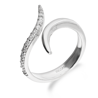 Pierścionek srebrny otwarta fala gładka i z cyrkoniami OL KGT640 próba 925