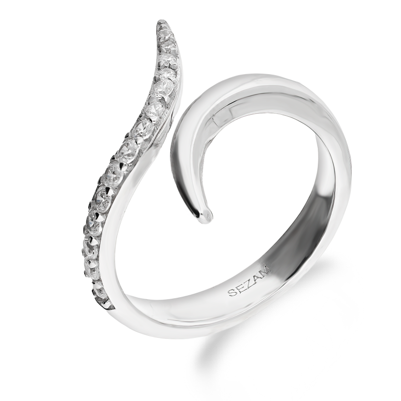 Pierścionek srebrny otwarta fala gładka i z cyrkoniami OL KGT640 próba 925