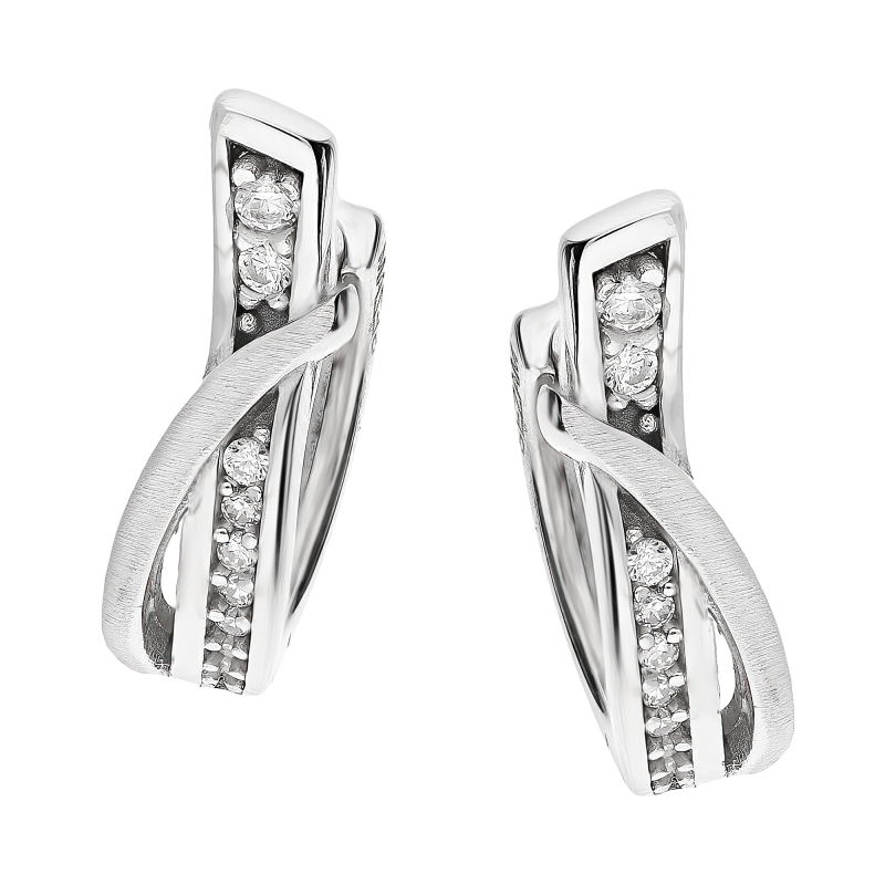 Kolczyki srebrne kółka zaplecione z białmi cyrkoniami/zatrzask OL OKP484 próba 925