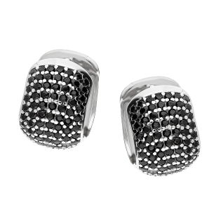 Kolczyki srebrne kółka bułeczki z czarnymi cyrkoniami/zatrzask OL OKP594 czarny próba 925