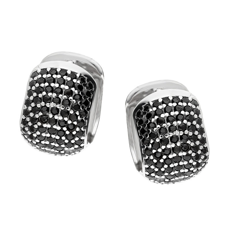 Kolczyki srebrne kółka bułeczki z czarnymi cyrkoniami/zatrzask OL OKP594 czarny próba 925