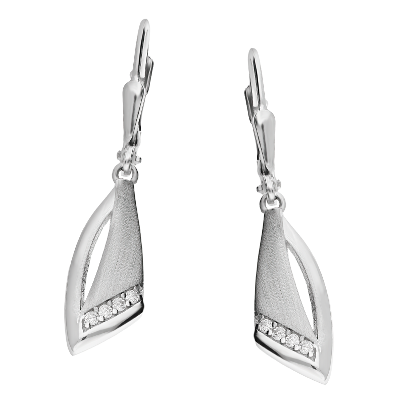 Kolczyki srebrne trójkąt obły z białymi cyrkoniami/big.zam. OL ZS-E598 próba 925