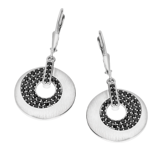 Kolczyki srebrne matowe koło z czarnymi cyrkoniami w środku/big.zam. OL ZS-E604 czarny próba 925
