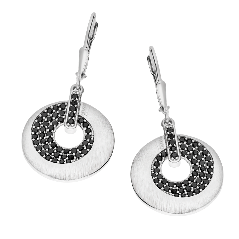 Kolczyki srebrne matowe koło z czarnymi cyrkoniami w środku/big.zam. OL ZS-E604 czarny próba 925