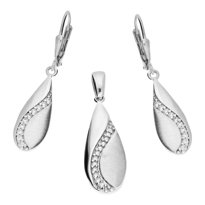 Komplet srebrny kolczyki i zawieszka satynowa kropla OL ZS-EP107 próba 925