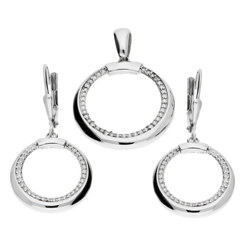 Komplet srebrny kolczyki i zawieszka koło z białymi cyrkoniami OL ZS-EP517 próba 925