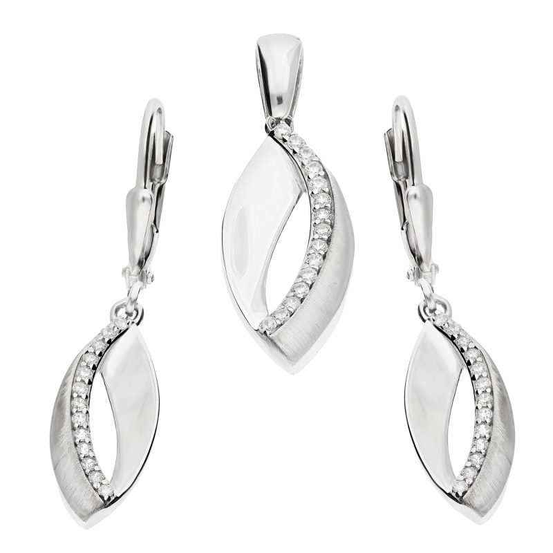 Srebrny Komplet Kropla z Cyrkoniami - Kolczyki i Zawieszka pr. 925 - JubilerSezam.pl