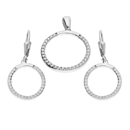 Komplet srebrny kolczyki i zawieszka koło z białymi cyrkoniami OL ZS-EP595 próba 925