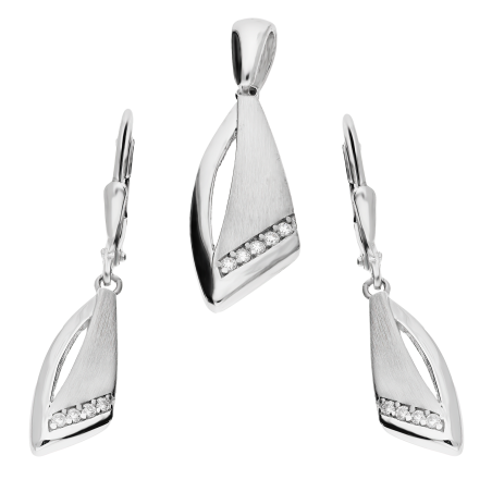 Komplet srebrny kolczyki i zawieszka trójkąt obły z białymi cyrkoniami OL ZS-EP598 próba 925