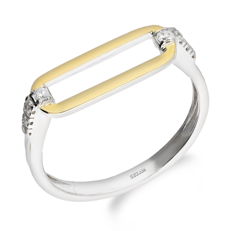 Pierścionek srebrny z owalną złotą ramką i cyrkoniami PX 1009_AU375 blaszka gold