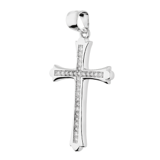 Krzyżyk srebrny z białymi cyrkoniami, ramiona falbanki AT530 próba 925
 Waga-2,25