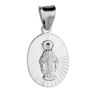 Medalik srebrny Niepokalana w grawerowanym owalu MV MD106 rod próba 925