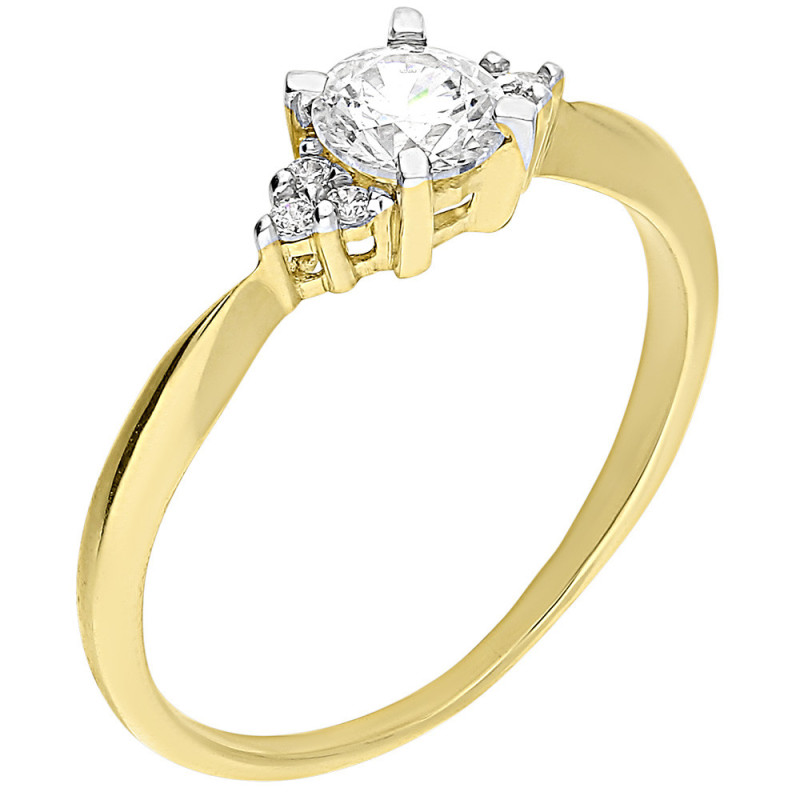 Pierścionek złoty okrągła cyrkonia i mniejsze cyrkonie bokiem GR DJ PREMIUM092M próba 375