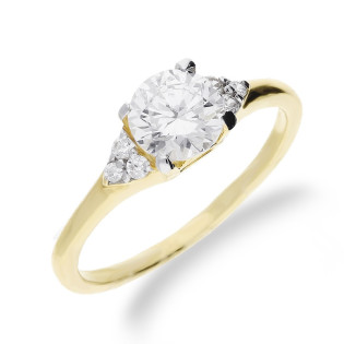 Pierścionek złoty cyrkonia w czterech łapkach i cyrkonie z boku DJ PREMIUM094M próba 585