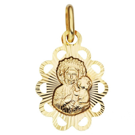 Medalik złoty Częstochowska w ażurowym owalu próba 585