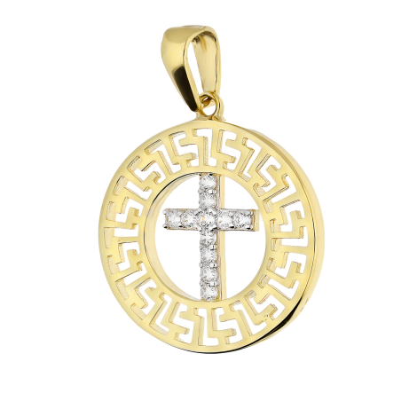 Krzyżyk złoty z cyrkoniami w kole z greką MZ T23-P-2408-CZ próba 375