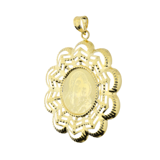 Medalik złoty Matka Boska z Dzieciątkiem w ażurowym owalu
