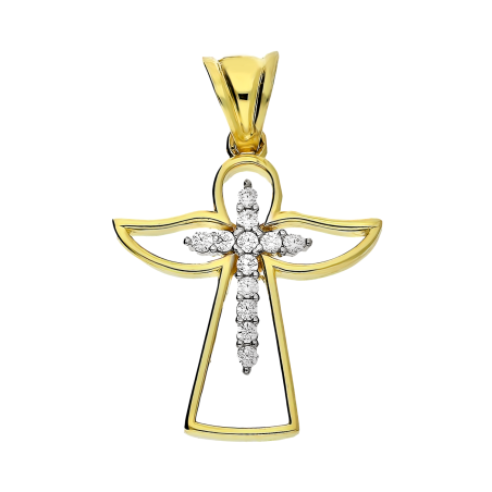 Medalik złoty anioł z krzyżykiem z cyrkoniami S3 ZB-3096 próba 375