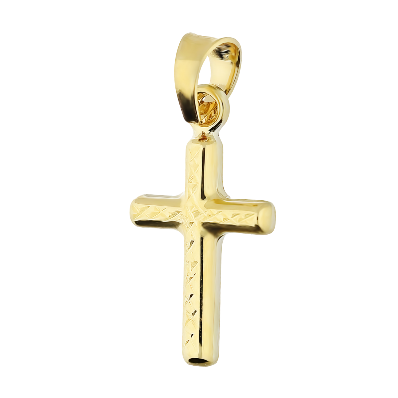 Krzyżyk złoty prosty z ozdobnym grawerem i kwadratowymi ramionami AR BSC50-DCSTP14027-CM próba 375