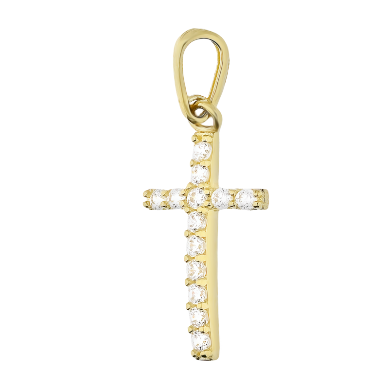 Złoty krzyżyk z cyrkoniami pr. 585 - JubilerSezam.pl