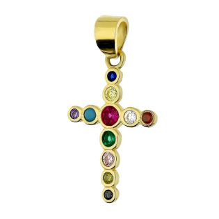 Krzyżyk złoty z kolorowymi cyrkoniami AR XCP3550 próba 375