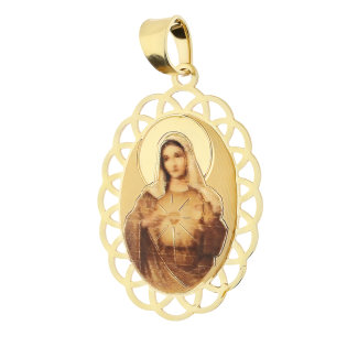 Medalik złoty emaliowana Niepokalana i napis z drugiej strony AR XLKP2392-LS-II emalia próba 375