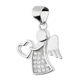 Medalik srebrny aniołek z cyrkoniami i sercem