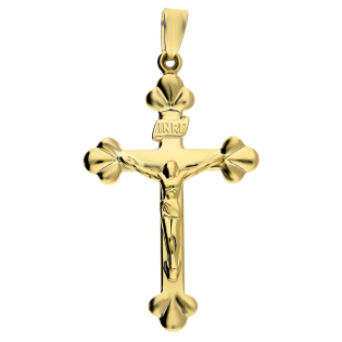 Złoty Krzyżyk z Wizerunkiem Jezusa, Falbanki pr. 585 - JubilerSezam.pl