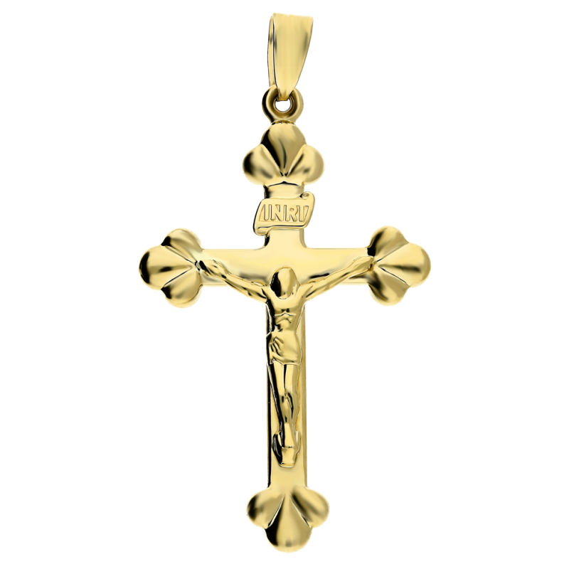 Złoty Krzyżyk z Wizerunkiem Jezusa, Falbanki pr. 585 - JubilerSezam.pl