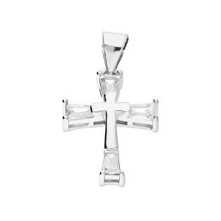 Krzyżyk srebrny z cyrkoniami bagietami AT532 próba 925