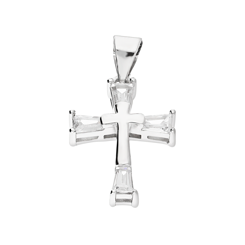 Krzyżyk srebrny z cyrkoniami bagietami AT532 próba 925