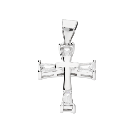 Krzyżyk srebrny z cyrkoniami bagietami AT532 próba 925