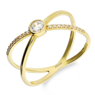 Pierścionek złoty RINGS kształt X z białymi cyrkoniami AR I2CR5915-FCZ próba 375