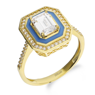 Pierścionek złoty prostokąt z niebieską emalią i cyrkoniami AR I6-I3SZR0357-1-FCZ-JZB próba 585
