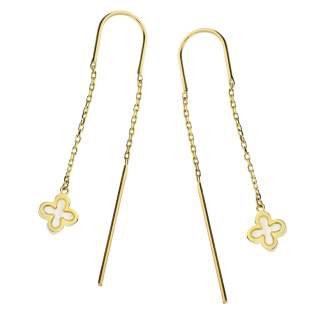 Kolczyki złote koniczyna z białą masą perłową/pałąk AR KR(X4-X6)FOR6EB0597-MOP próba 375