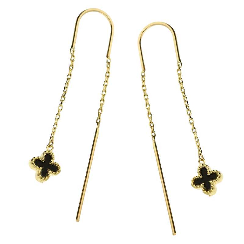 Kolczyki złote koniczyna z czarną emalią i kulkami bead/pałąk AR KR(X3-X5)FOR6EB1523-AC próba 375
