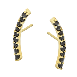 Kolczyki złote rząd czarnych cyrkonii w łuku próba 375