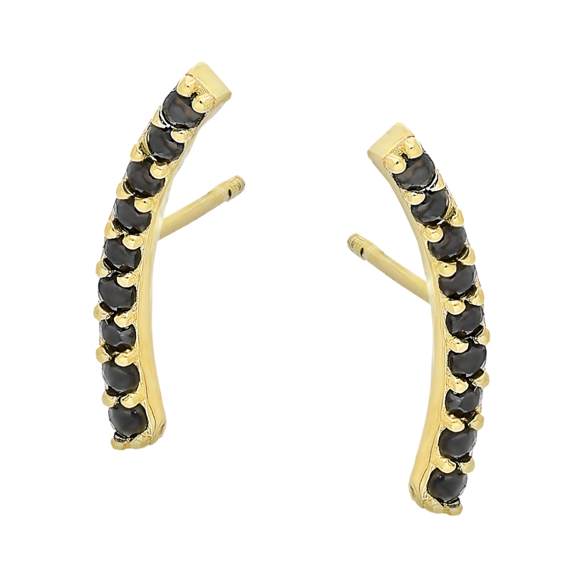 Kolczyki złote rząd czarnych cyrkonii w łuku próba 375