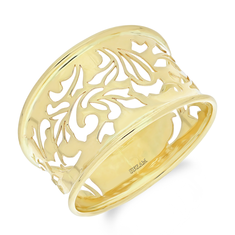 Pierścionek złoty ażurowa blaszka z motywem roślinnym AR VXXLKR0717 próba 585